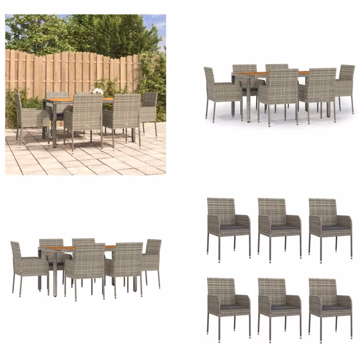 vidaXL Set da pranzo da giardino 7 pezzi con cuscini in poly rattan grigio - Set da pranzo da giardino - Set da pranzo da giardino - Set da pranzo da terrazza