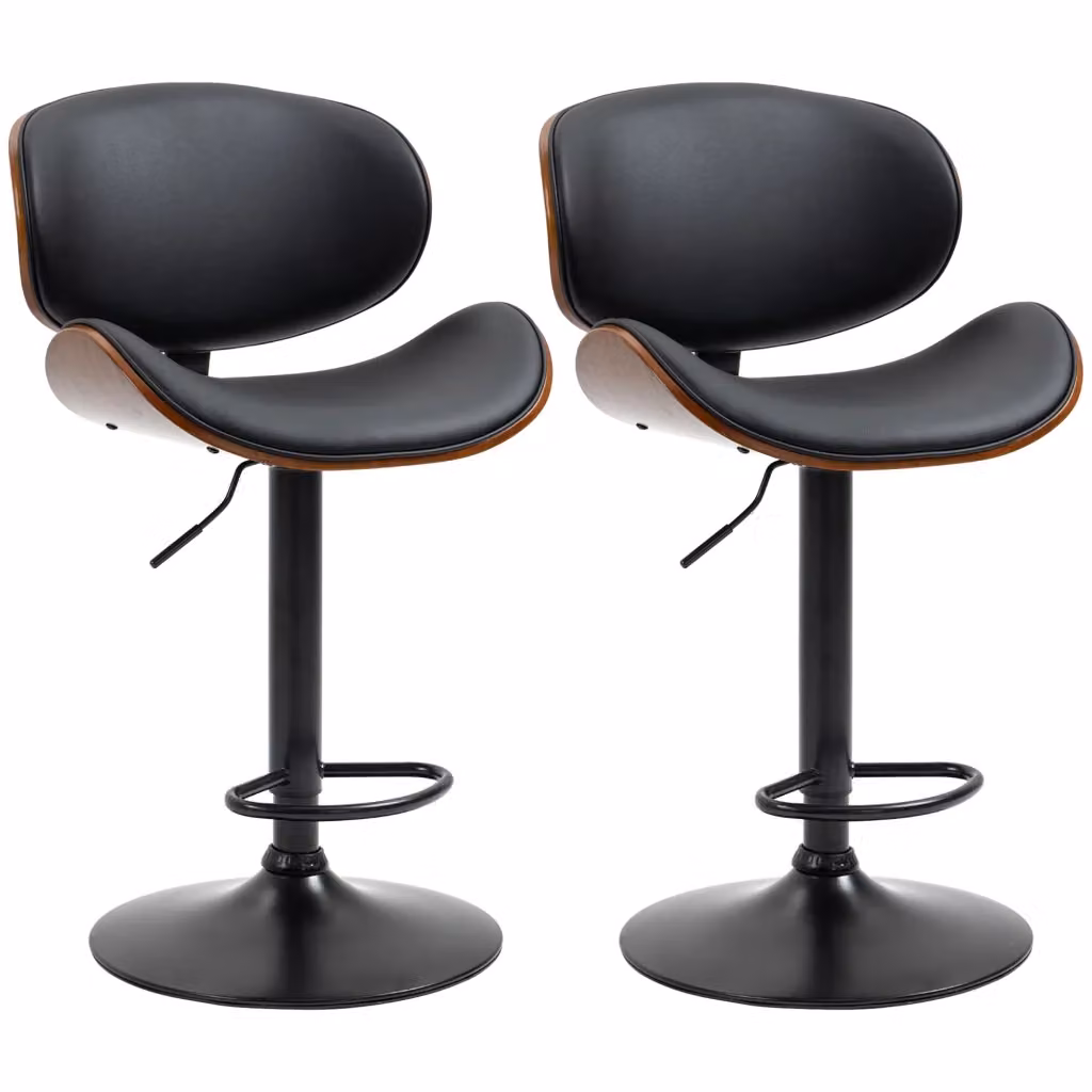 Sgabello da Bar Minimal con Altezza Regolabile in Finta Pelle e Metallo Nero L: 53 cm, P: 52 cm, H: 92-112 cm – 2