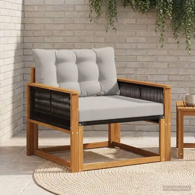 Set di divani da esterno moderno in legno di acacia massello e textilene grigio 755640
