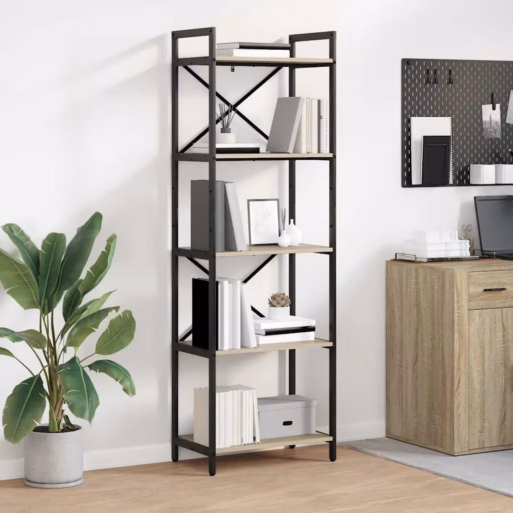 Libreria industriale vidaXL a 5 livelli in legno e metallo, L 56 cm x P 34 cm x H 171 cm, marrone e nero