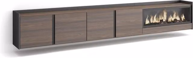 Mobile TV Soggiorno, 315x50x35 cm, Per TV fino a 80", Camino elettrico XXL, Sospeso, da appendere, Rovere scuro e Nero
