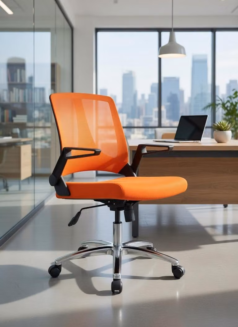 Sedia da ufficio arancione con seduta imbottita e design regolabile