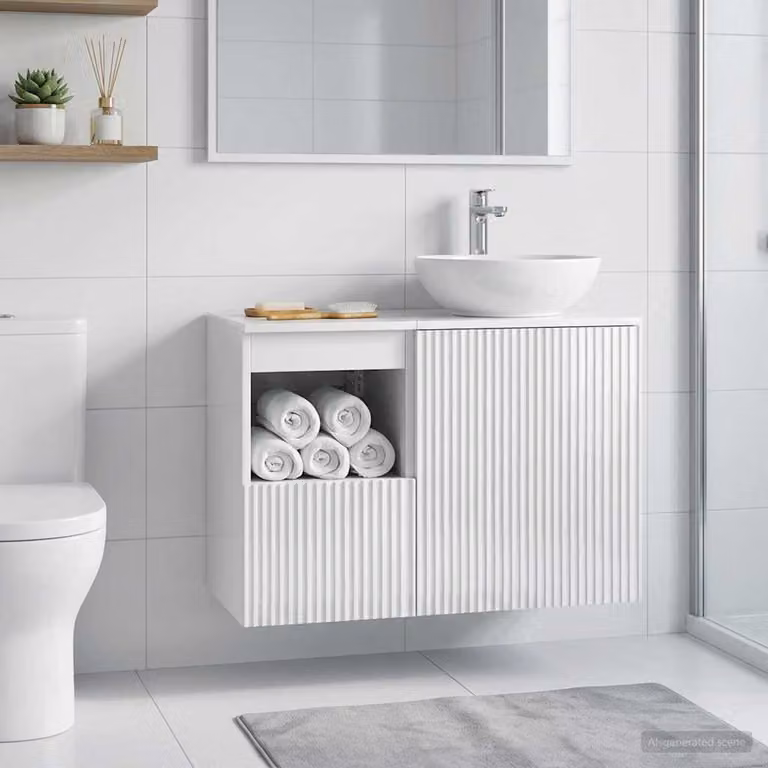 Mobile da bagno vidaXL bianco lucido con ante a battente e ripiani interni L: 30 cm, P: 44,5 cm, H: 50 cm