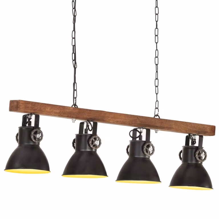The Living Store Lampada da soffitto in stile industriale nero E27 in legno di mango