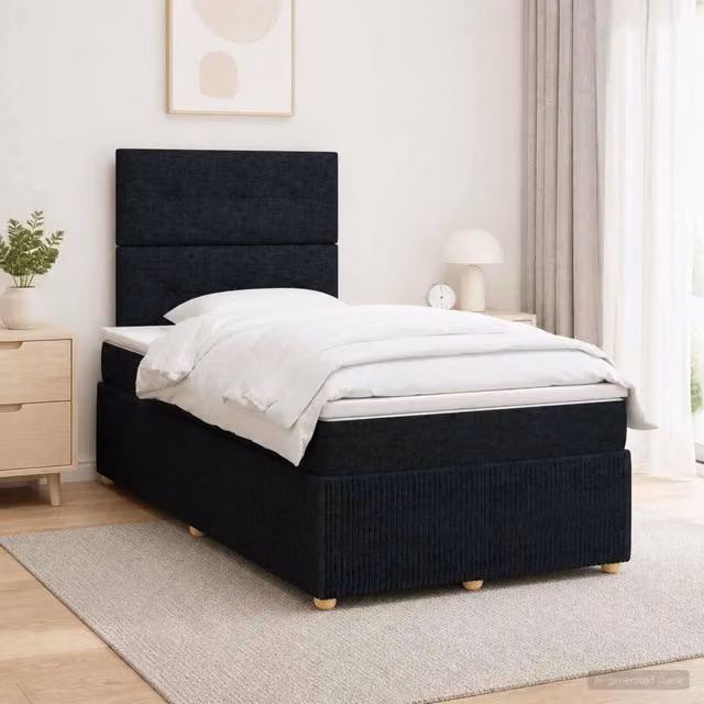 Letto Box Spring LED con Materasso Nero 120 x 190 cm Tessuto 3455813
