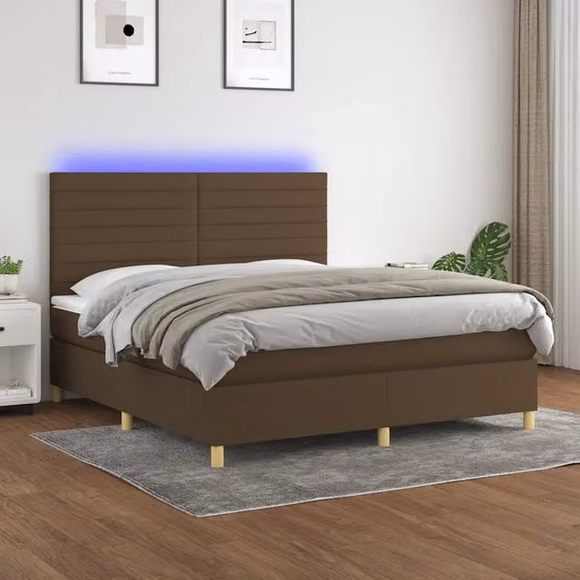 Letto a Molle Materasso e LED MarroneScuro 180x200cm in Tessuto 3135536