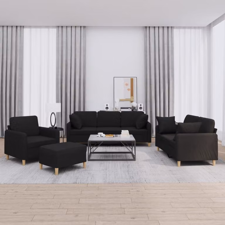 Maison Exclusive - Set divano 4 pezzi con cuscini, tessuto nero