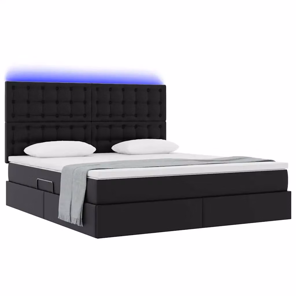 Letto con contenitore e illuminazione LED vidaXL in pelle sintetica nera L/P: 180 x 200 cm, H: 204 cm – 2