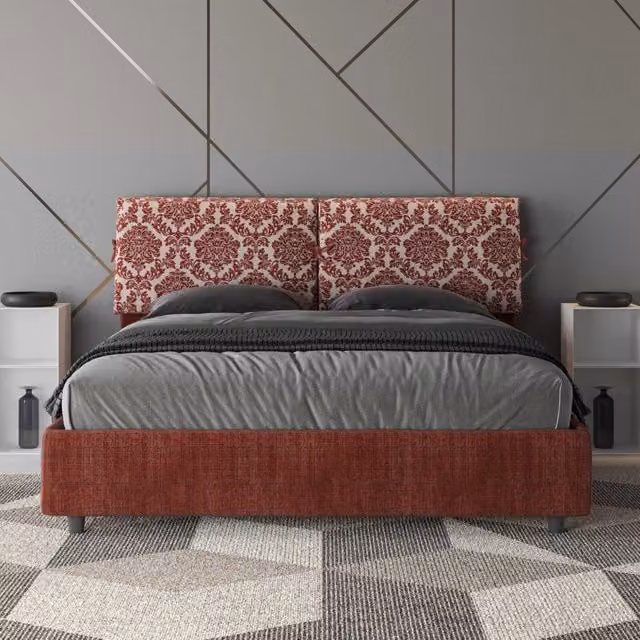 Letto matrimoniale contenitore Mados imbottito in tessuto Agata colore bordeaux L 160 x P 200 cm