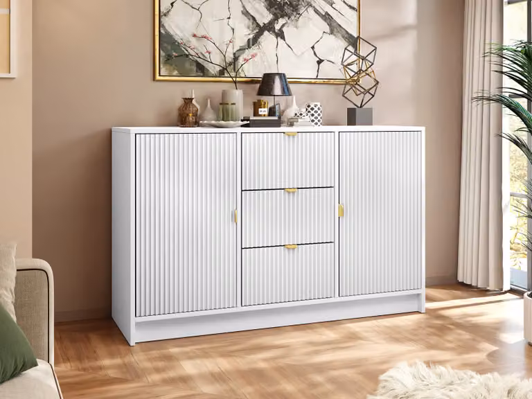 Cassettiera con ante e cassetti TABORO - velluto bianco