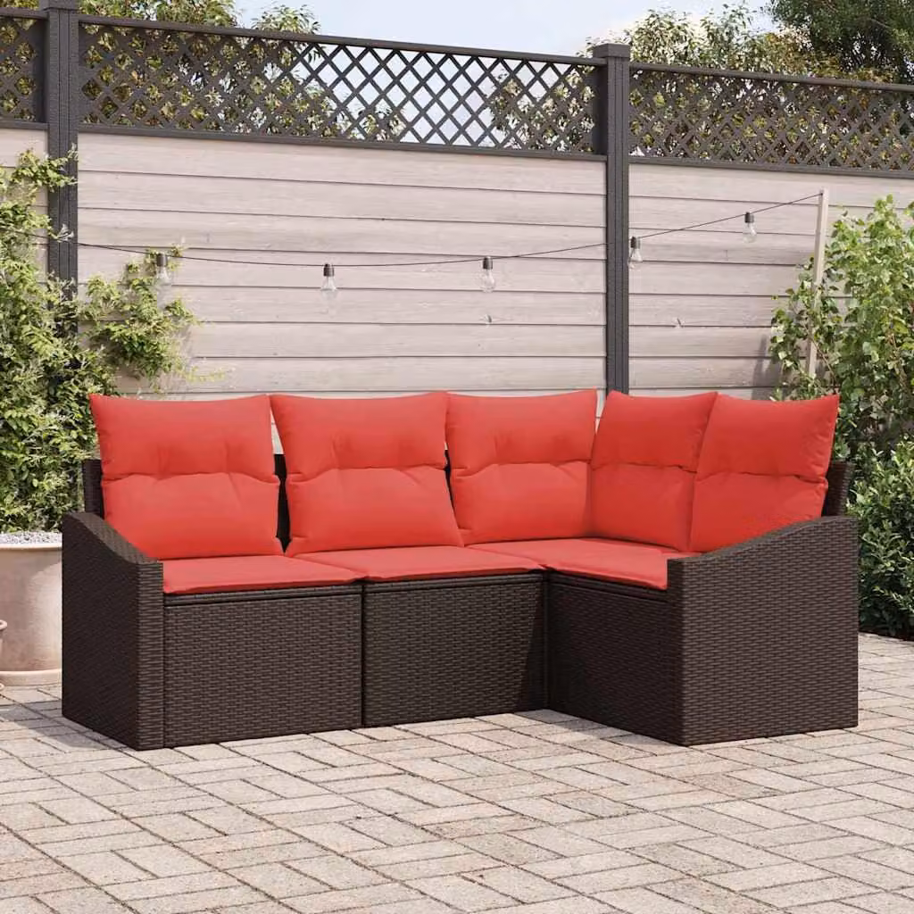 Maison Exclusive - Set di divani da esterno, 4 pezzi, color marrone [Materiale sintetico]: rattan sintetico