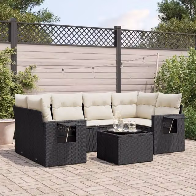 Set Divani da Giardino con Cuscini 7pz Nero Polyrattan 3252253
