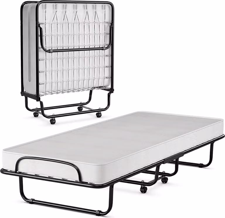 COSTWAY 80x190cm letto per ospiti con materasso da 10cm in memory foam, letto singolo fino a 120kg caricabile su ruote, letto in metallo pieghevole portatile per ufficio e camera degli ospiti
