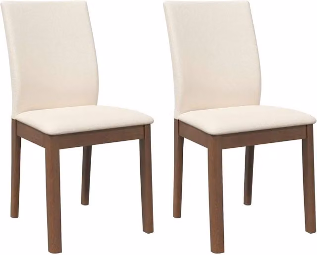 Set di 2 sedie da pranzo in legno di Hevea marrone con cuscini beige