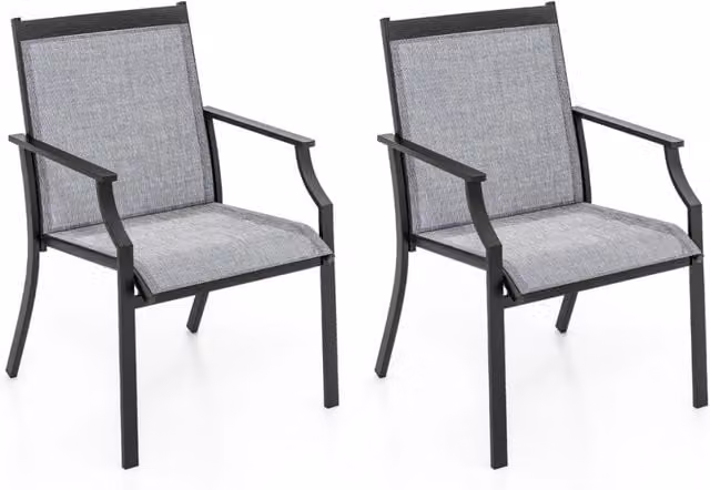 Set di 2 sedie da esterno con schienale alto e braccioli in metallo e seduta in textilene grigio per giardino e terrazza