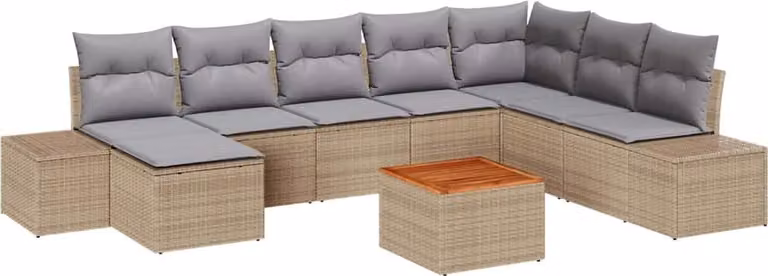 Set Divano da Giardino con cuscino 9 pcs Beige polyrattan