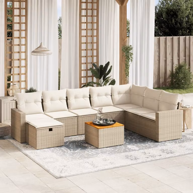 vidaXL Set Divano da Giardino a L 9 pz con Cuscini Beige e Struttura in Acciaio Verniciato a Polvere