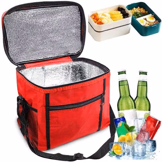 Jhubersproducts - Borsa termica pieghevole - Borsa isolante per picnic - Perfetta per la spesa - Rossa - Borsa termica - Ideale per picnic - 10 litri