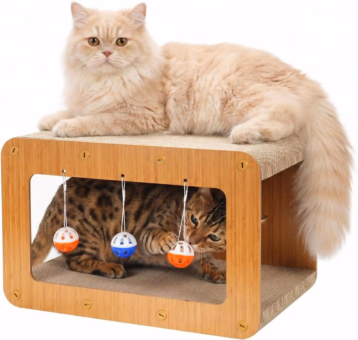 Casa per gatti, 2-in-1, realizzata in cartone per graffiare, ideale per gatti domestici, scatola per graffiare con due lati e cartone ondulato, design compatto
