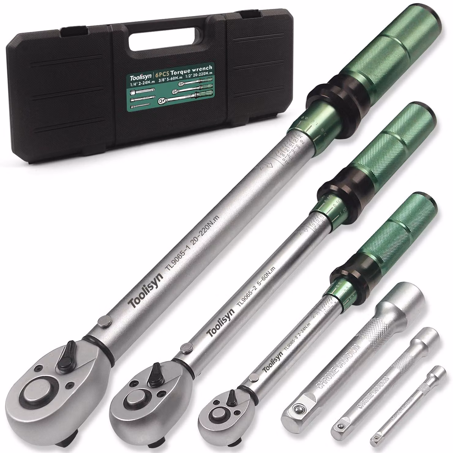 Set di chiavi dinamometriche da 6 pezzi - coppia di serraggio da 2 a 220 Nm - attacco da 1/4", 3/8" e 1/2"