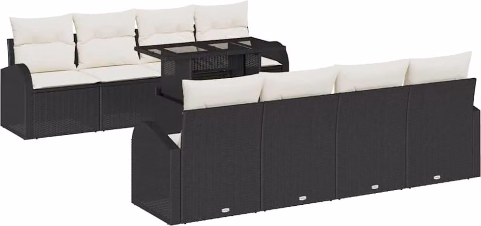 Set Divano da Giardino con cuscino 7 pcs Nero Poly Rattan