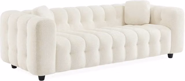 Divano a 3 posti moderno in tessuto bouclé beige e bianco con cuscini inclusi