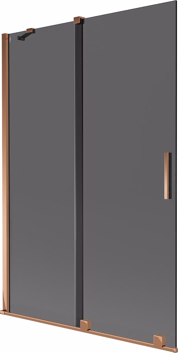 Mexen Velar paratia per vasca da bagno scorrevole a 2 ante 120 x 150 cm, grafite, oro rosa - 896-120-000-41-60