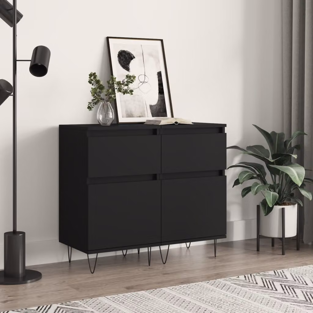 Set di 2 credenze moderne vidaXL in legno multistrato e metallo, colore nero opaco, L 40 cm x P 35 cm x H 70 cm