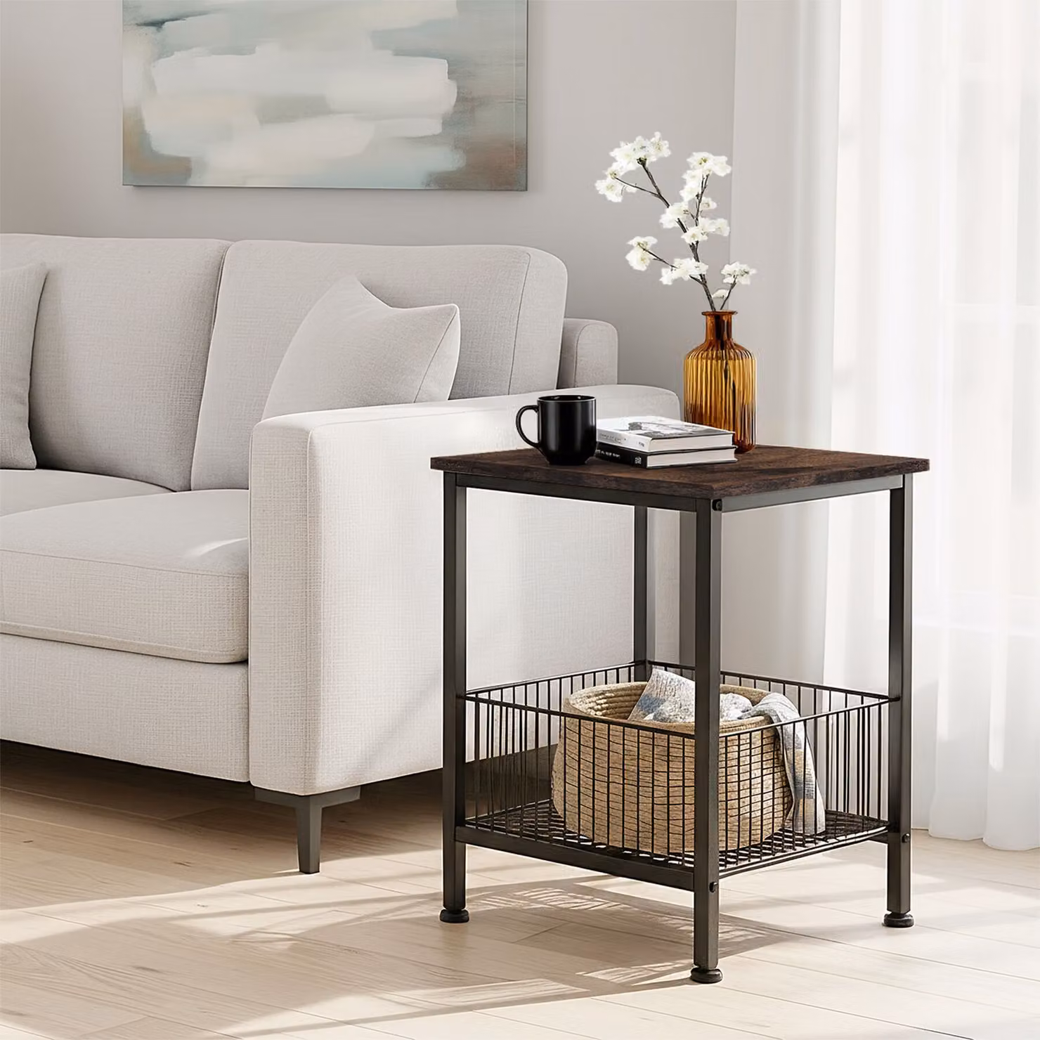 Tavolino Quadrato Tectake in Stile Industriale Marrone e Nero L/P/H: 40 x 40 x 55,5 cm – 2