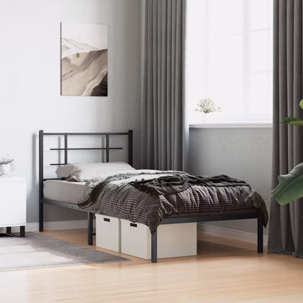 vidaXL Giroletto con Testiera in Metallo Nero L/P/H: 190 x 90 x 95 cm