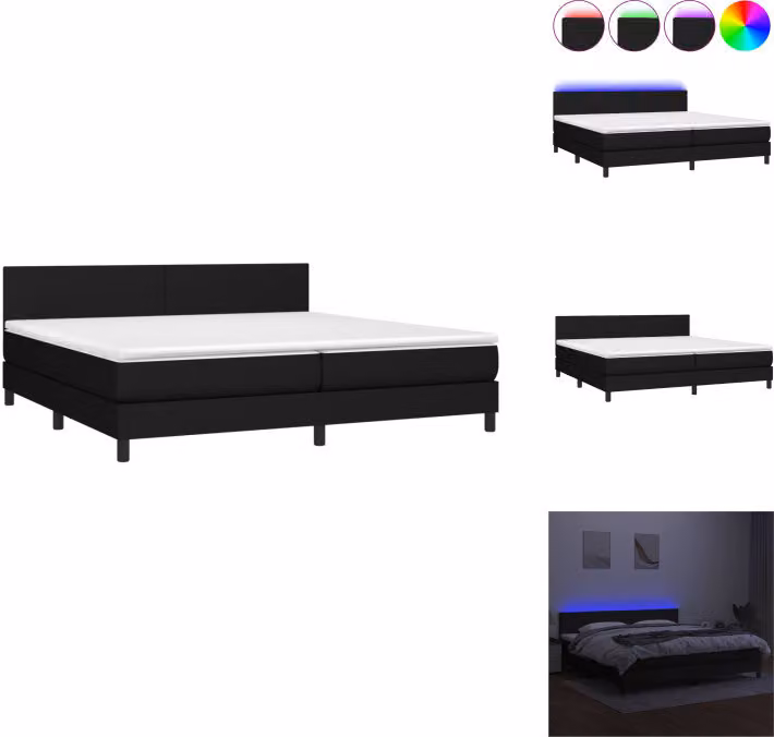 vidaXL Letto a molle con materasso e LED in tessuto nero 200x200 cm - Letti e strutture letto