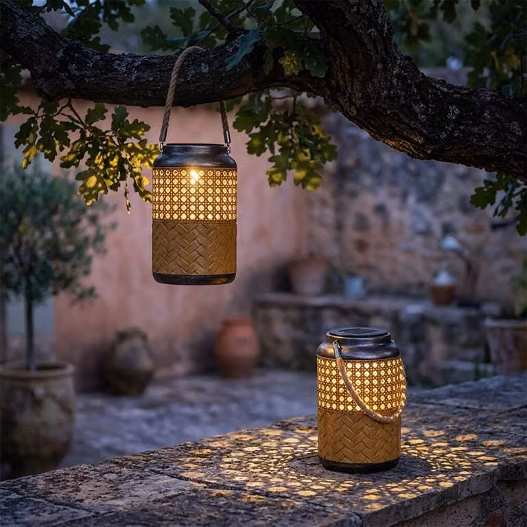 3 lampade solari a LED, in metallo marrone, altezza 16 cm