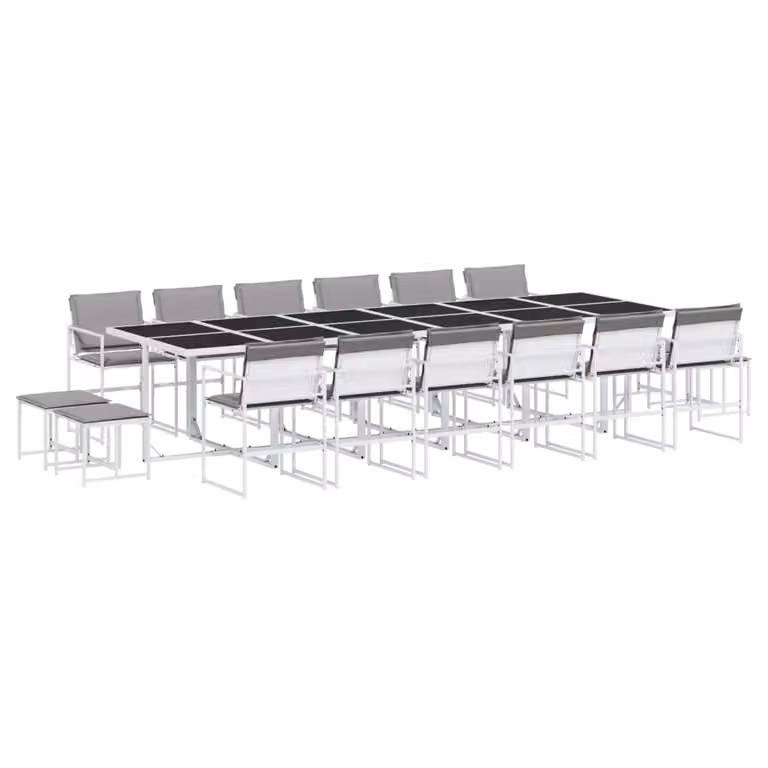 Set da Pranzo da Giardino 17 pz con Cuscini Bianco in Textilene