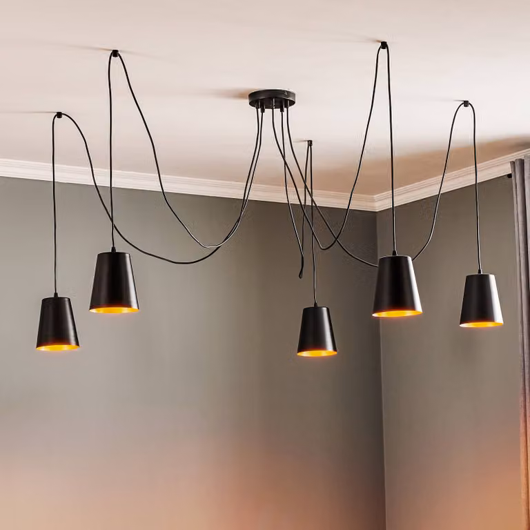 Lampada a sospensione Link 5 EMIBIG LIGHTING, dimmerabile, Nero, Soggiorno / Sala da pranzo, Metallo, Moderno, Lampada a sospensione