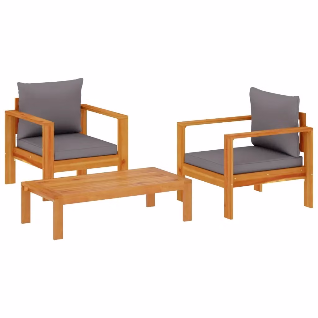 Set Divano da Giardino 3pz vidaXL in Legno di Acacia con Cuscini Grigi – 2