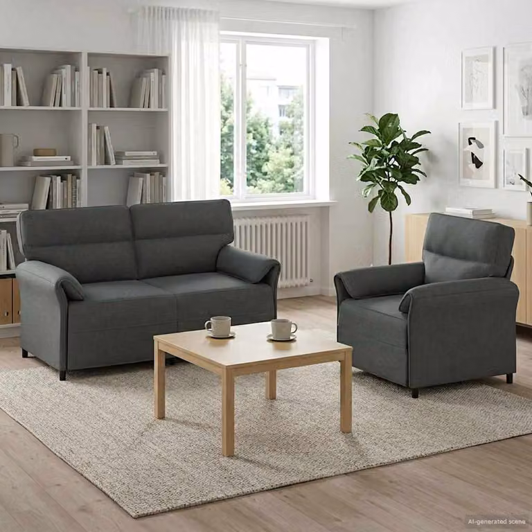 Set di 2 divani moderni vidaXL in tessuto grigio con struttura in metallo e cuscini inclusi