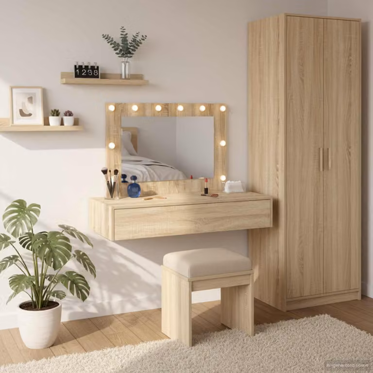 vidaXL Tavolo da Trucco Moderno in Legno MDF Marrone e Beige L: 100 cm, P: 40 cm, H: 70 cm
