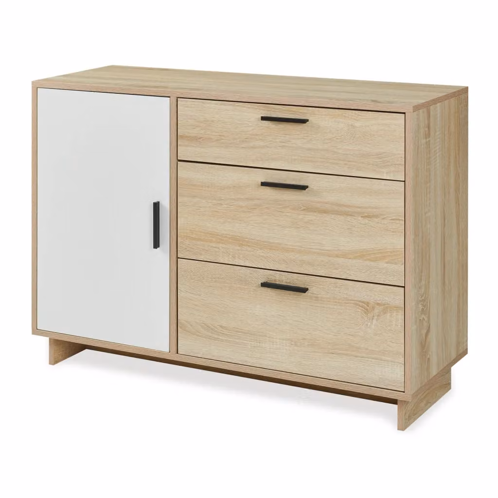 Comò Kenta en.casa con ante e cassetti, cassettiera multiuso in effetto rovere sonoma e bianco, L: 100 cm, P: 35 cm, H: 72 cm – 2