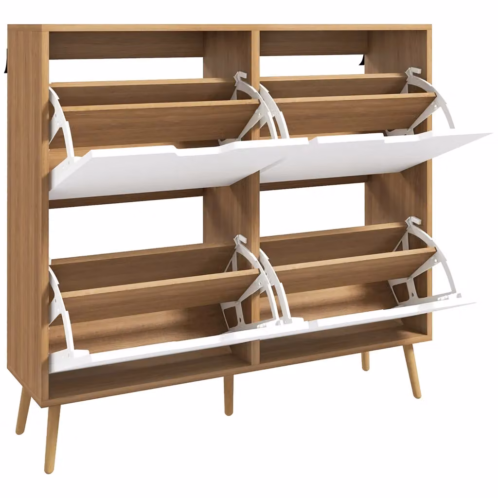Scarpiera moderna XYLO in legno di pino e MDF marrone con cassetti e ripiani interni, H 95 x L 95 x P 26 cm – 2
