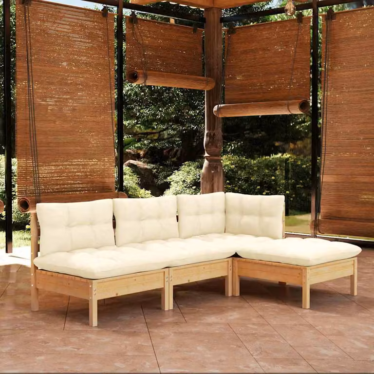Set Salotto da Giardino vidaXL in Legno di Pino con Cuscini Beige per 4 Persone