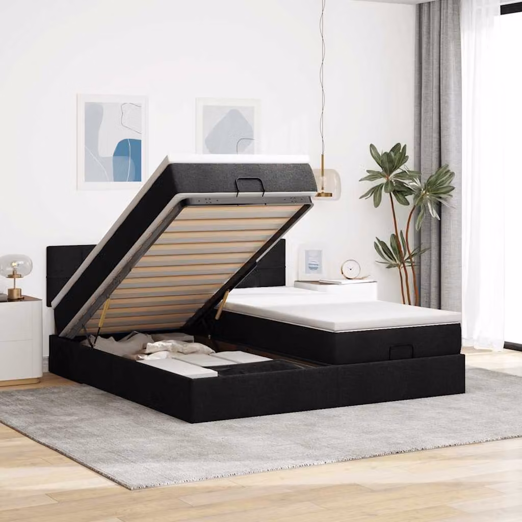 Struttura Letto con Contenitore a Sollevamento e Materasso vidaXL, Colore Nero e Bianco, L 200 x P 200 x H 280 cm – 1