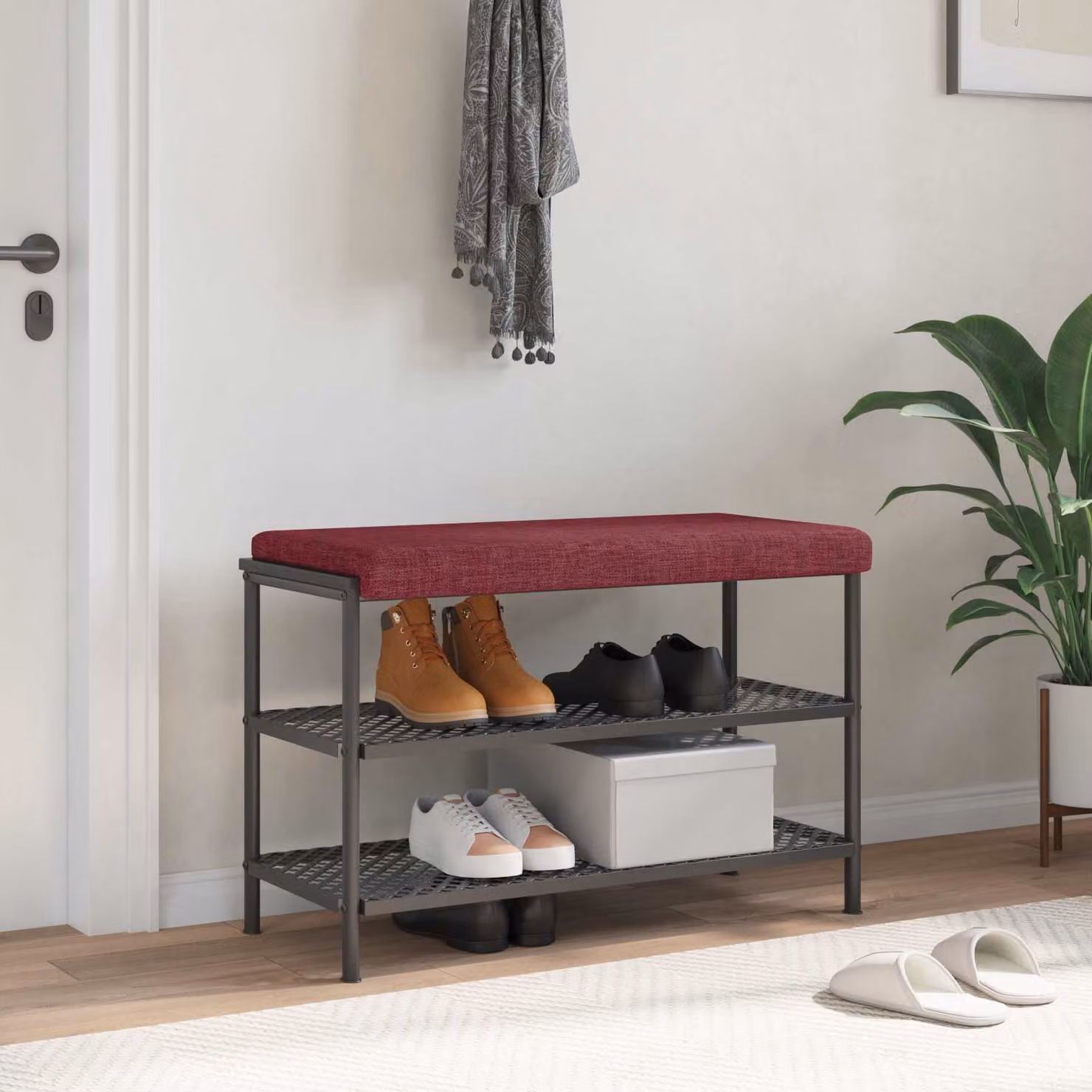 Cuscino per panchina vidaXL in tessuto rosso, forma rettangolare con antiscivolo, L/P/H: 80 x 38 x 35 cm