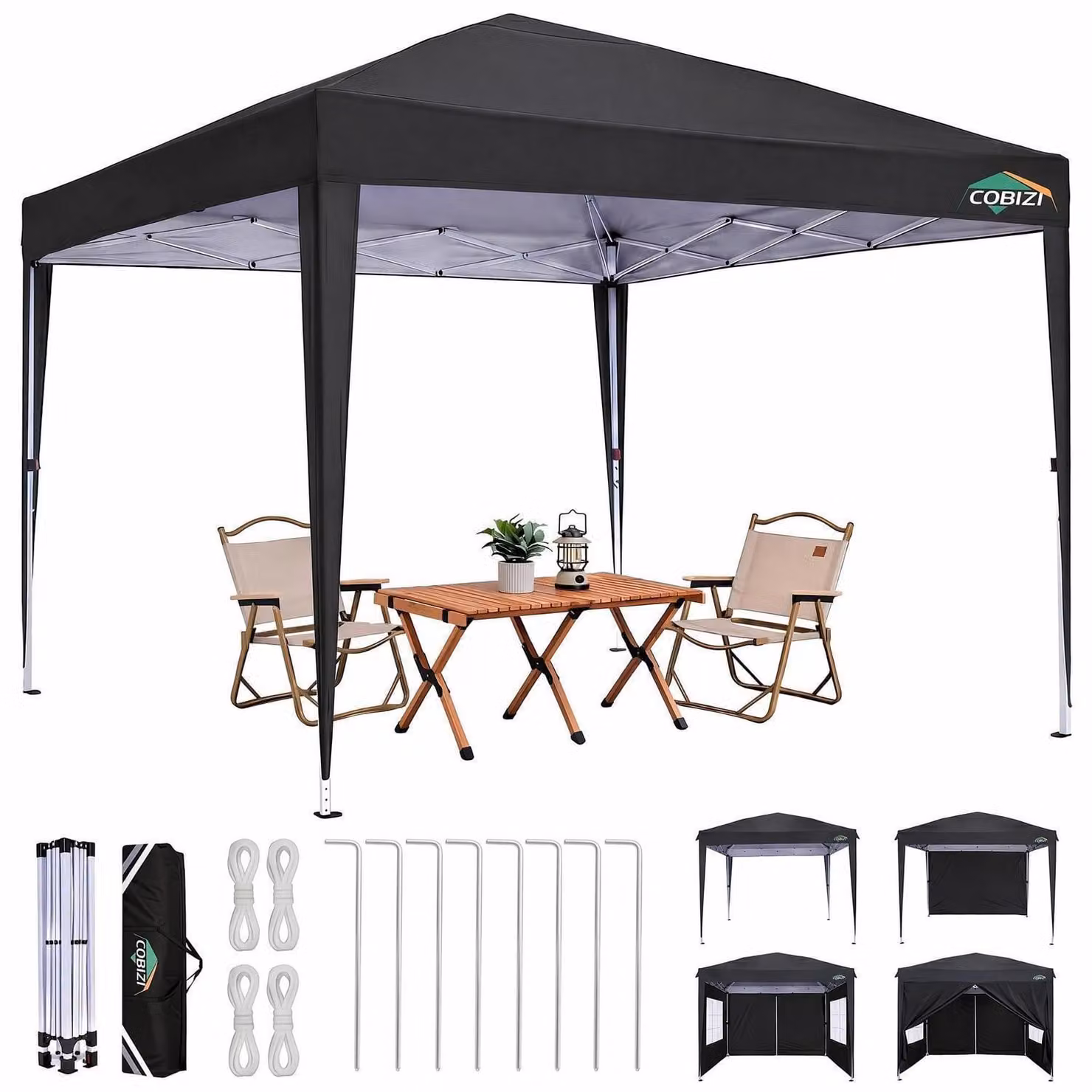 Gazebo da esterno 3x3 metri, impermeabile, stabile, resistente alle intemperie invernali, con 4 pareti laterali e protezione UV, colore nero