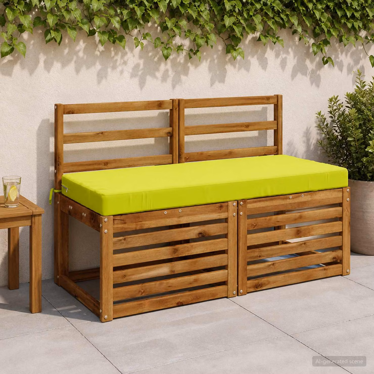Set di 2 cuscini per panchina vidaXL verdi in poliestere con imbottitura in schiuma, L: 110 cm x P: 50 cm x H: 8 cm