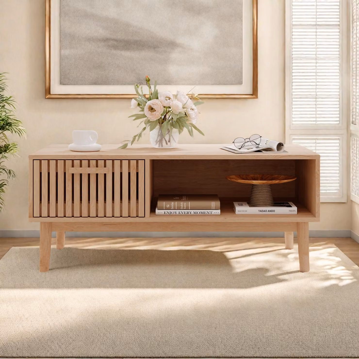 Tavolino in vimini rattan ProximaX in legno naturale - Con 1 cassetto e vano a giorno - Semplice, moderno ed elegante per ogni salotto