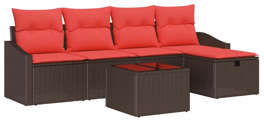 Set di divani con cuscini con contenitore in polirattan marrone