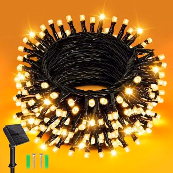 Luci solari a forma di fata, 5 metri, 50 LED, luce calda, illuminazione per esterni, 8 modalità, impermeabili IP65, ideali per giardino, terrazza, decorazioni per matrimoni e feste