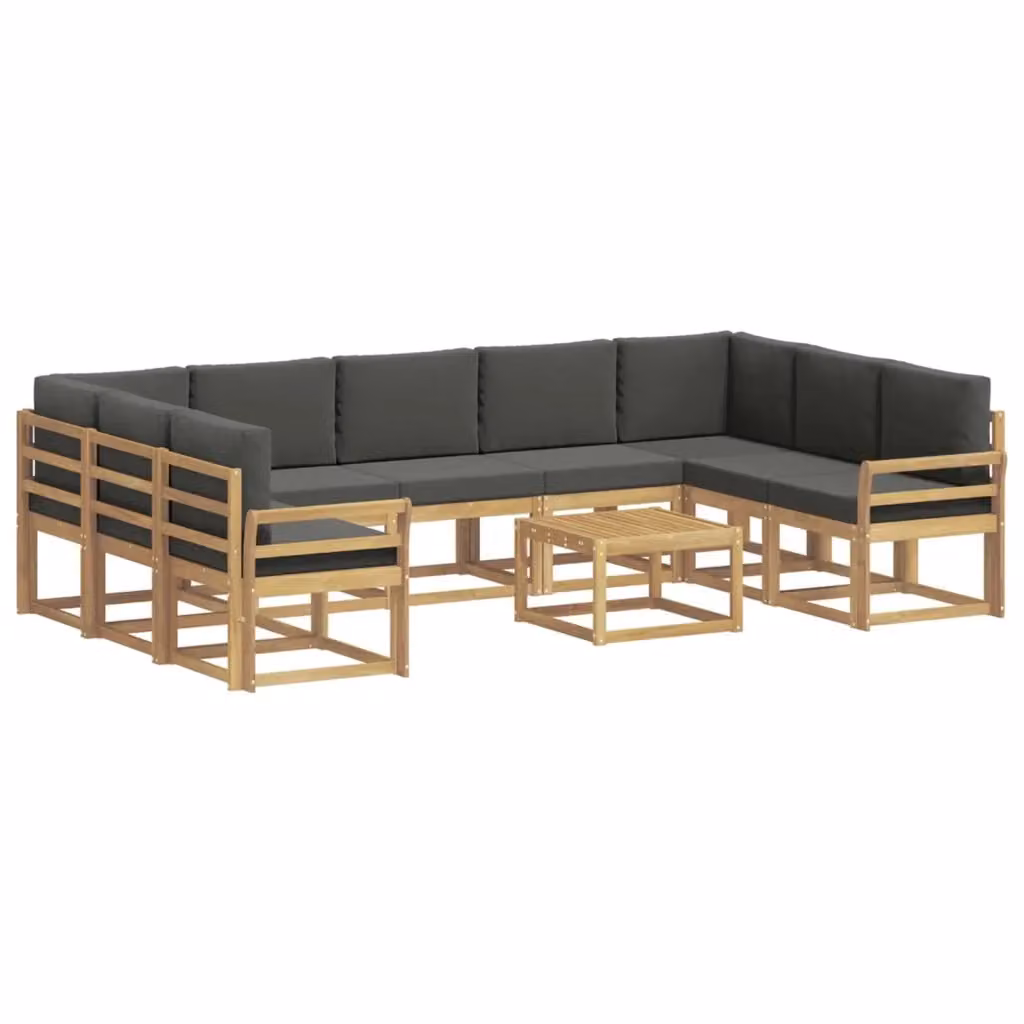 Set di mobili da giardino vidaXL composto da 10 pezzi in legno di acacia con cuscini, colore bianco, antracite e marrone – 2