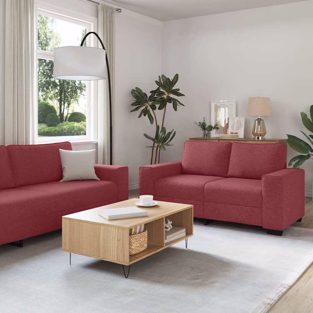 Set di 2 divani vidaXL moderni in tessuto rosso con cuscini decorativi