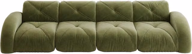 Divano modulare senza telaio 4 posti in tessuto chenille verde, design antiscivolo per soggiorno
